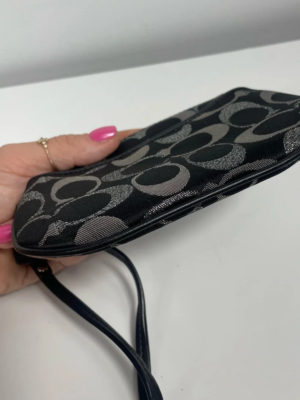 Coach Y2K Black Metallic Silver Signature C Jacquard Wristlet - Picture 5 of 7